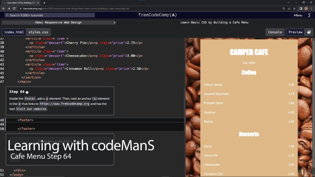 Learn2code | FreeCodeCamp (New) Responsive Web Design - Cafe Menu: Step ...